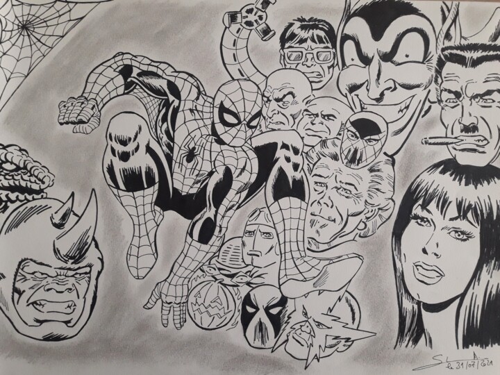 Dessin de Spider-man réalisé au crayon et feutre pointe fine 图画, 11.7x16.5 in