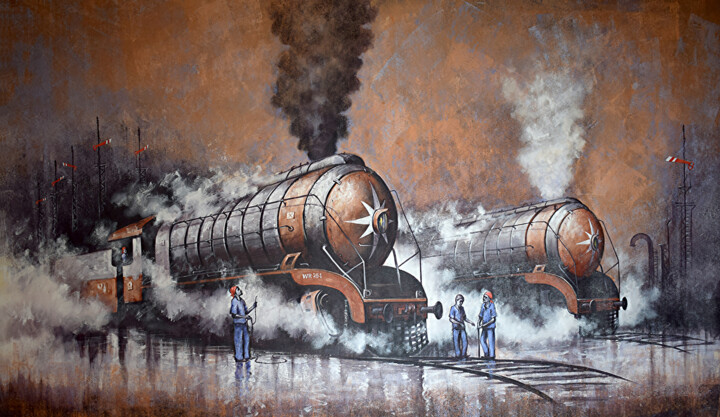Malerei mit dem Titel "Nostalgia of Steam…" von Kishore Pratim Biswas, Original-Kunstwerk, Acryl