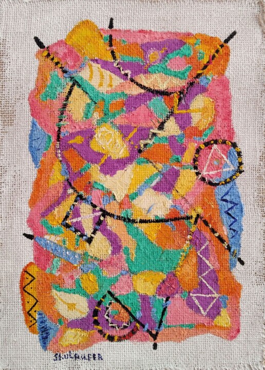Painting titled "Caos 3" by Janna Shulrufer, Original Artwork, Oil Mounted on Cardboard