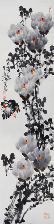 Painting titled "Spring message 春消息…" by Dayou Lu, Original Artwork, Pigments