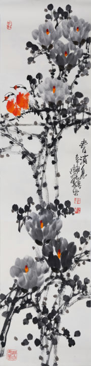Painting titled "Spring message 春消息…" by Dayou Lu, Original Artwork, Pigments