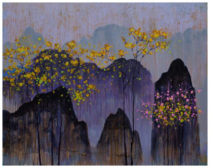 Painting titled "Ha Long Bay in autu…" by Khanh The Bui, Original Artwork, Acrylic