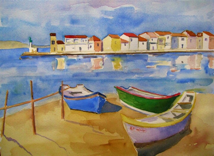 Peinture intitulée "Sète, la Pointe Cou…" par Jean-Noël Le Junter, Œuvre d'art originale, Aquarelle Monté sur Panneau de bois