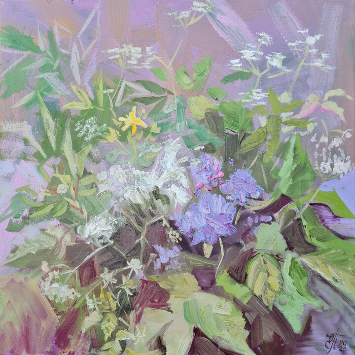Schilderij getiteld "Wildflowers" door Ekaterina Prisich, Origineel Kunstwerk, Olie