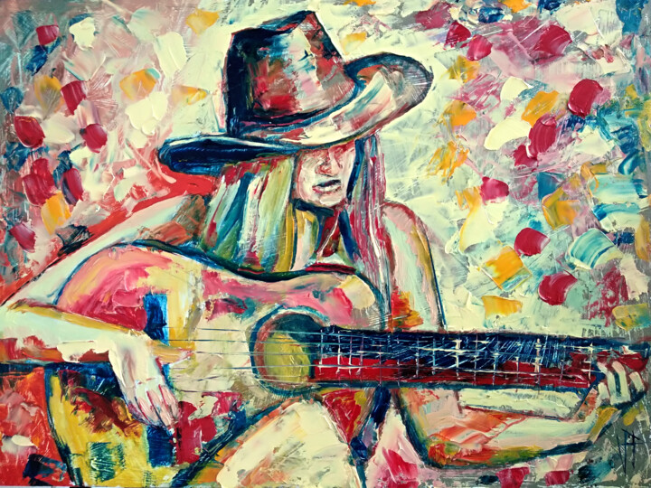 Guitar Painting Musician Art 绘画, 12x15.5 in