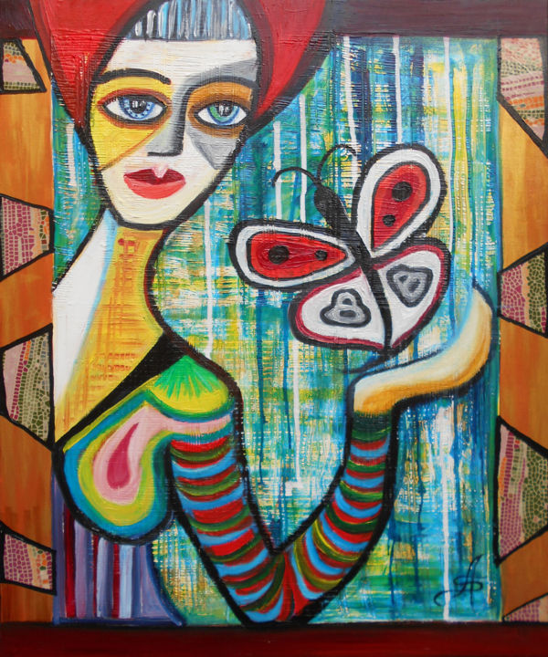La Femme au papillon 绘画, 25.6x21.3 in