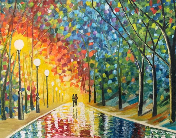 Painting titled "Paisaje abstracto c…" by Maria Jesús Baz, Original Artwork, Oil