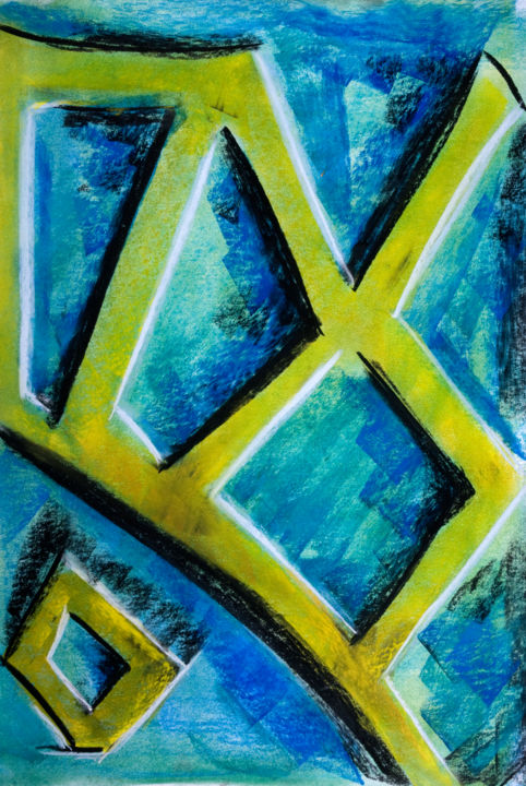 Abstrakte Formen in blau 绘画, 16.5x11.8 in