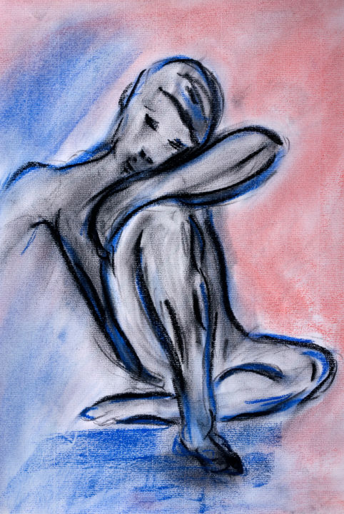Sitzender junger Mann 绘画, 16.5x11.8 in