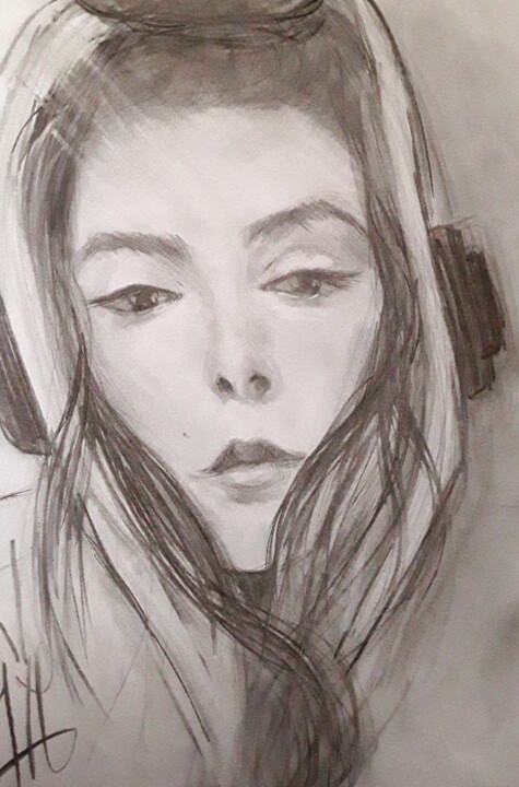 Dessin intitulée "Hoshi 2" par Marie Pascale Martins, Œuvre d'art originale, Fusain