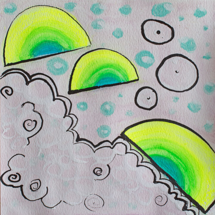 Retro bubble clouds 绘画, 8x8 in