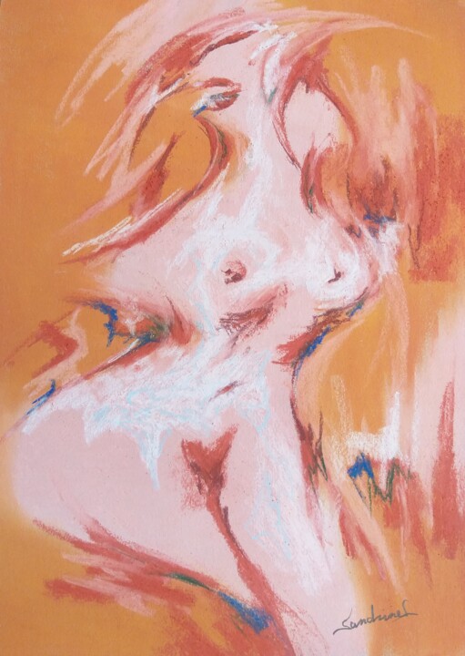 Dibujo titulada "Nu Abstrait Femme" por Sandrine Lefebvre, Obra de arte original, Pastel