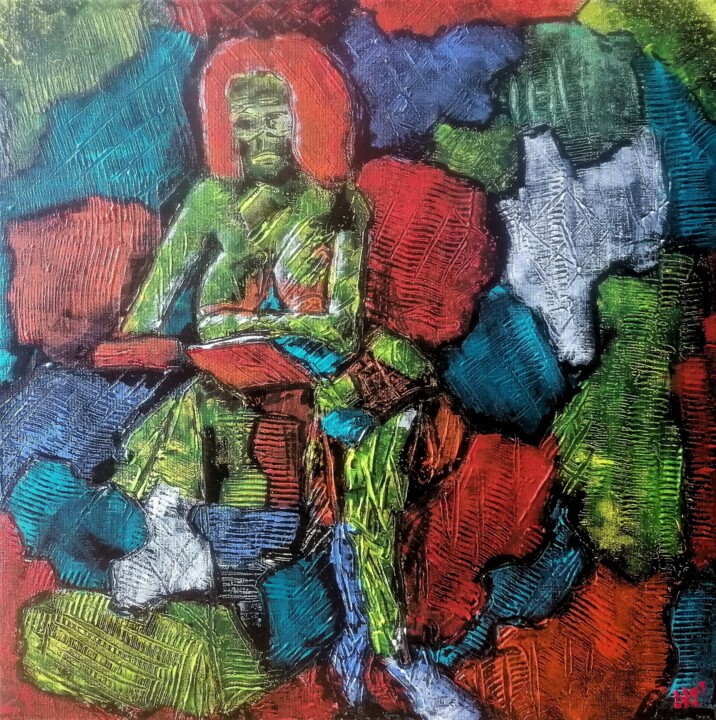 Fille lisant un livre. 绘画, 15.8x15.8 in