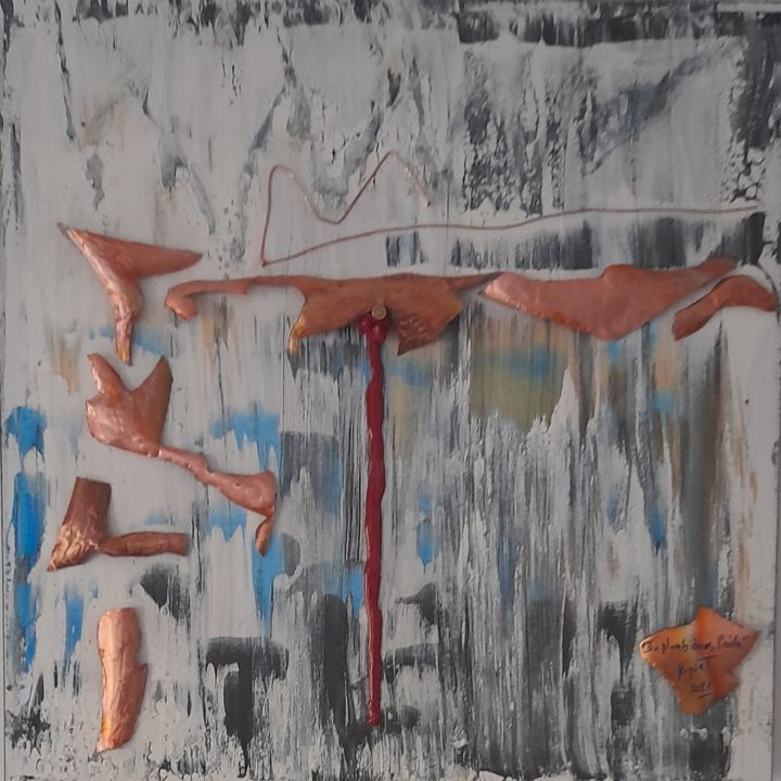 " Du plomb dans l'aile " 绘画, 19.7x19.7 in