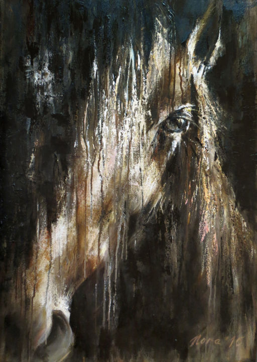 Abstract horse original oil painting Beyond the Rain 绘画, 27.6x19.7 in