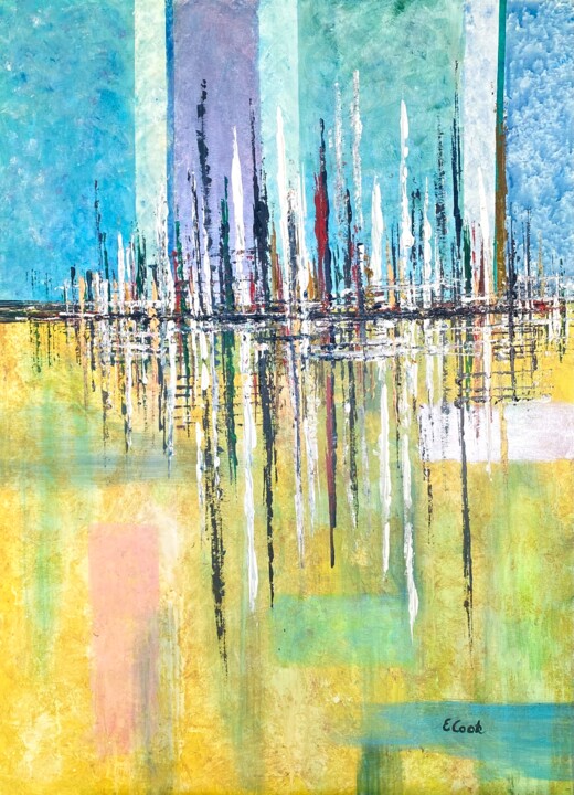 Painting titled "Merry Skyline II" by Elisa Cook Benbassat Bassat, Original Artwork, Acrylic