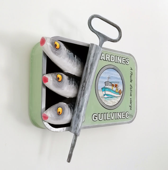 Sardines du Guilvinec, couleur vert d'eau 雕塑, 9.8x15.8 in