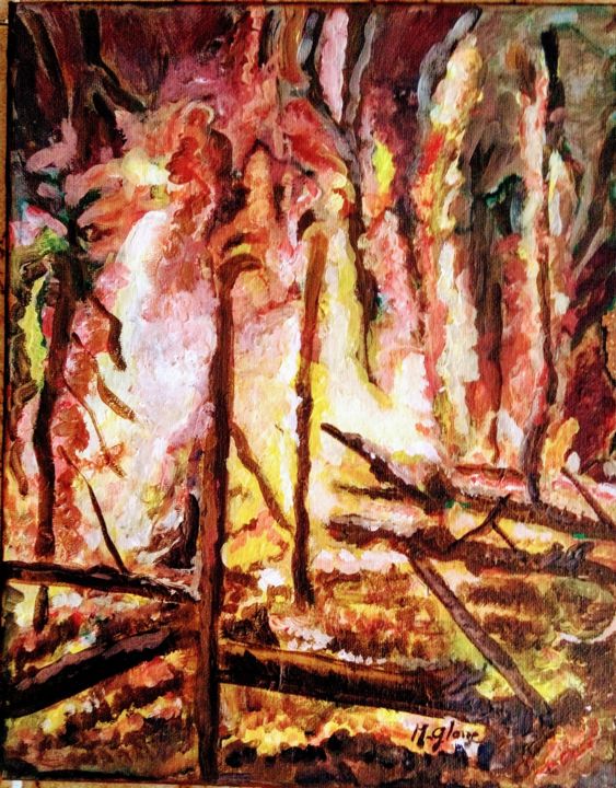 Malarstwo zatytułowany „Feu de forêt” autorstwa Michele Glaize, Oryginalna praca, Akryl
