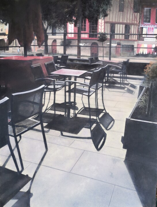Peinture intitulée "terrasse" par Alain Fortier, Œuvre d'art originale, Pastel Monté sur Châssis en bois