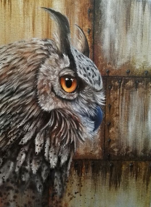 Hibou fond trompe l`œil 绘画, 15.8x11.8 in