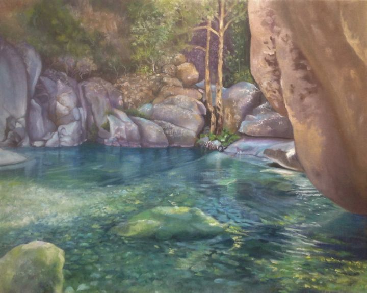 Pintura intitulada "La Restonica" por Lydia Guigo, Obras de arte originais, Óleo Montado em Armação em madeira