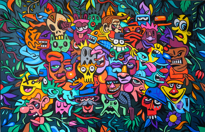 Peinture intitulée "Jungle toons" par Art De Noé, Œuvre d'art originale, Acrylique