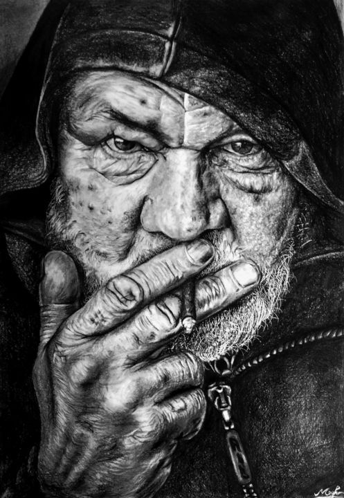 Drawing titled "The Old" by Megh Harikrishnan, Original Artwork, Graphite