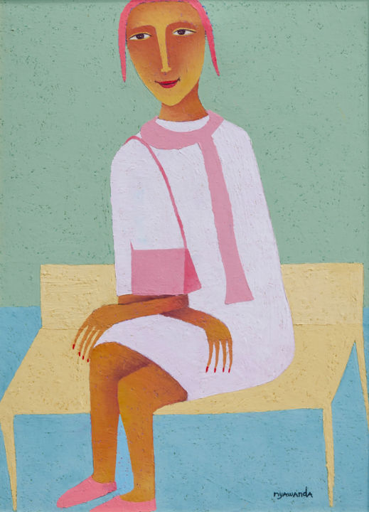 Schilderij getiteld "Still waiting" door Moses Nyawanda, Origineel Kunstwerk, Olie