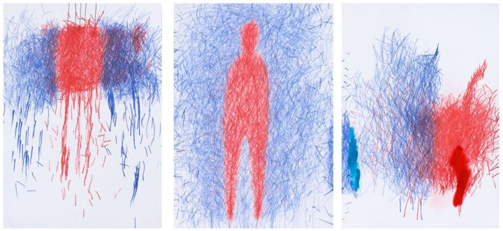 Painting titled ""triptych" (7-21)" by Giulio Benatti, Original Artwork, Oil