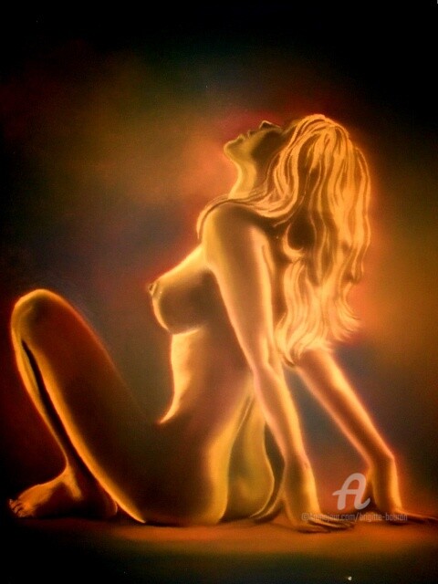 Painting titled "FACE A LA LUMIERE" by Brigitte Bouron, Original Artwork, Oil