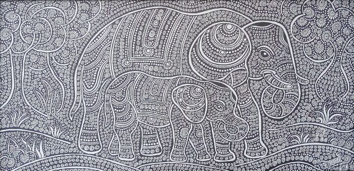 Elephant & Baby 图画, 10x20 in