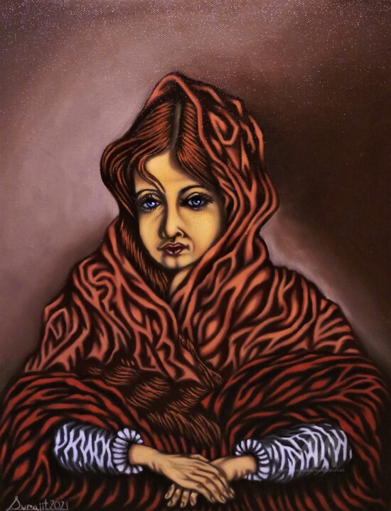 Lady In Orange Cloak 绘画, 18x14 in