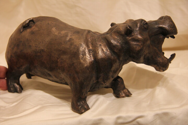"L'hippo et l oiseau" 雕塑, 4.3x9.5 in