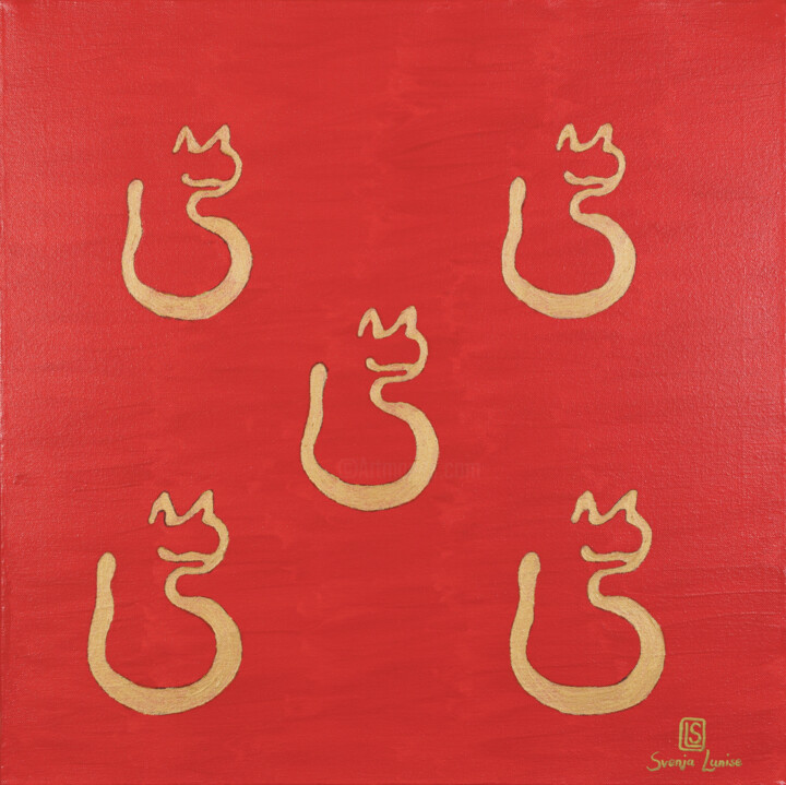 5 Talking Cats 绘画, 23.6x23.6 in