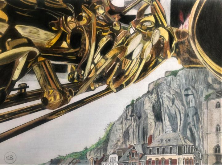 Un saxophone plane sur Dinant 图画, 11x15.8 in