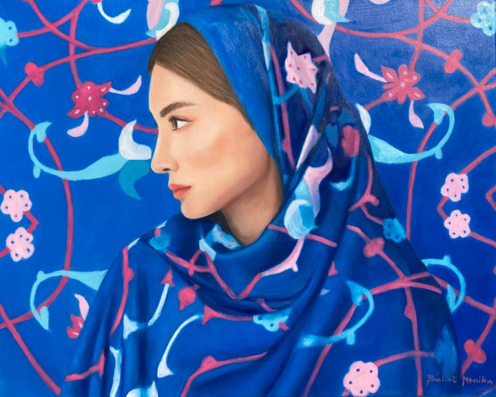 Painting titled "Blue melody" by Monika Bálint, Original Artwork, Oil