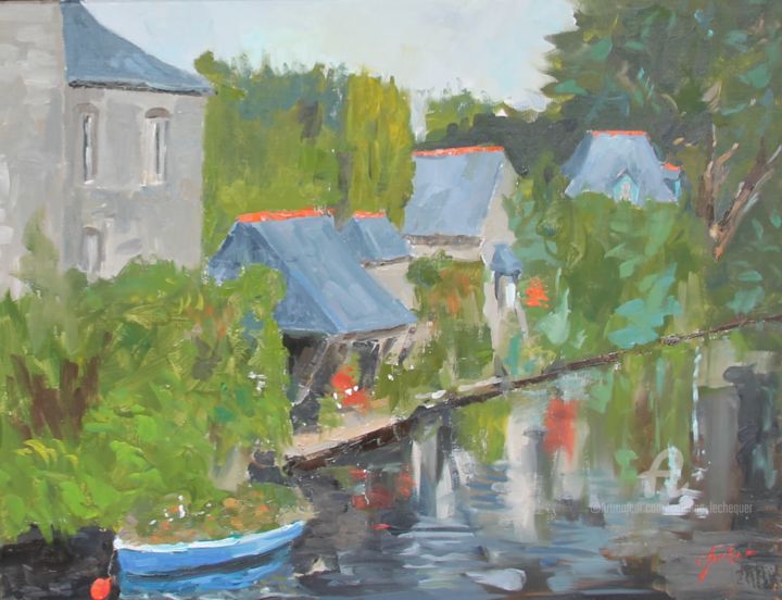 Peinture intitulée "Les Lavoirs de Pont…" par Chéker, Œuvre d'art originale, Huile Monté sur Châssis en bois