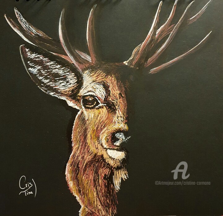 Cerf ombre et lumière 图画, 8.7x8.7 in