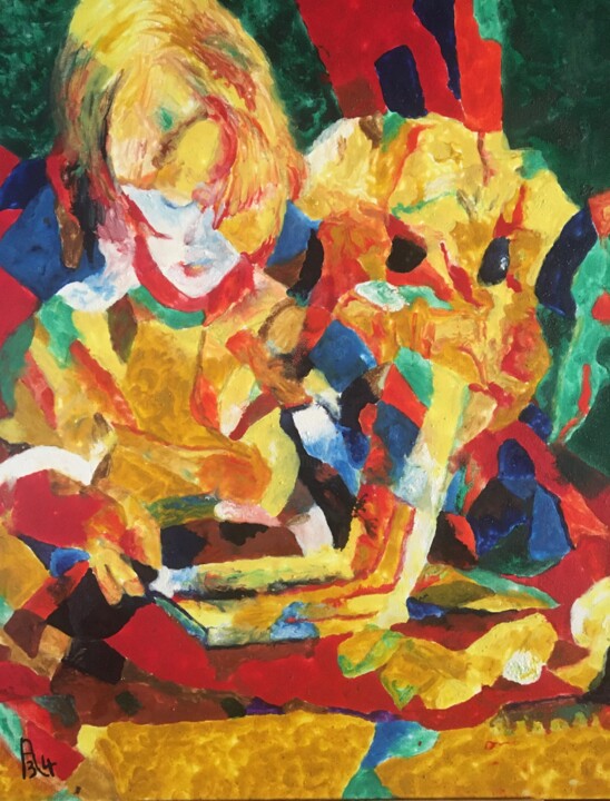 L'enfant et son chien 绘画, 19.7x15.8 in
