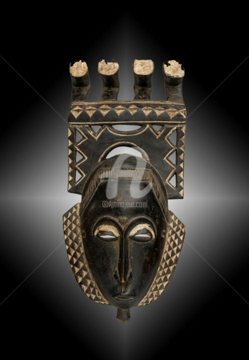 Masque Baoulé art tribal art Akan art premier KA21ART018 雕塑, 16.5x7.9 in