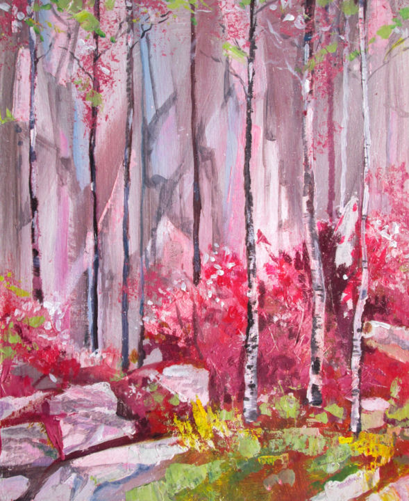 Pittura intitolato "Spring in the mount…" da Galina Lyutaeva, Opera d'arte originale, Acrilico