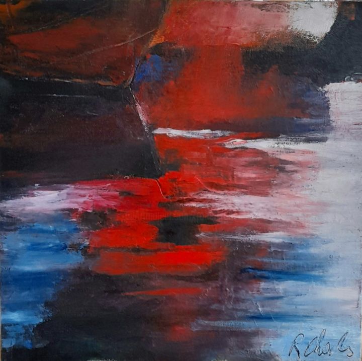 Peinture intitulée "Reflets de barques" par Robert Charles, Œuvre d'art originale, Huile Monté sur Carton