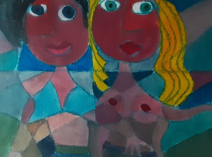 Le beau petit couple 绘画, 14.2x20.1 in