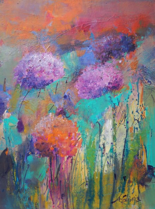 Painting titled "Summer garden" by Alexandra Ghimisi, Original Artwork, Acrylic