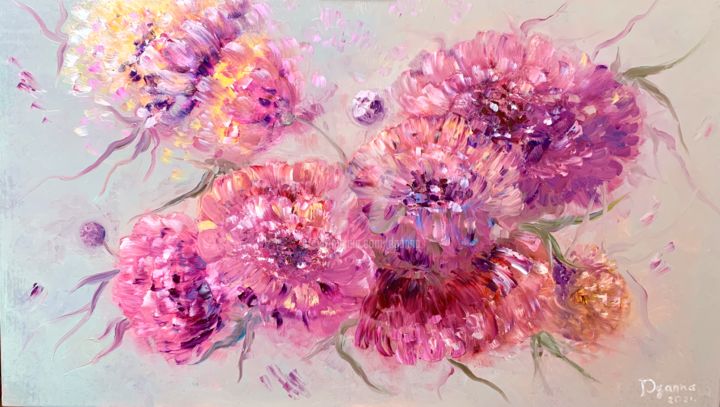 Painting titled "Цветочная фантазия" by Dganna, Original Artwork, Oil