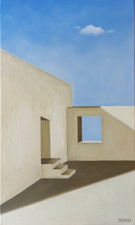 Pintura intitulada "House with a view o…" por Tatiana Popova, Obras de arte originais, Óleo Montado em Armação em madeira