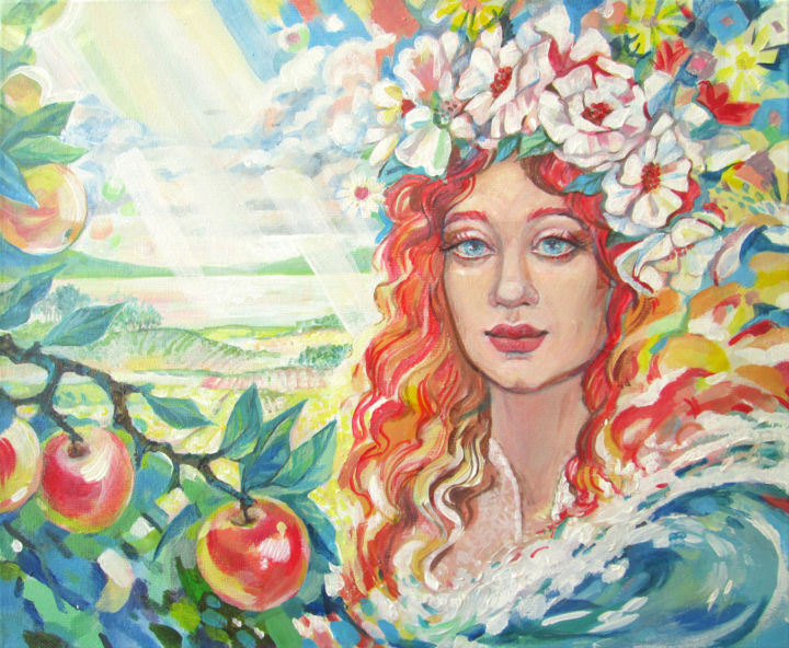 Pittura intitolato "SUMMERTIME. Portrai…" da Galina Lyutaeva, Opera d'arte originale, Acrilico
