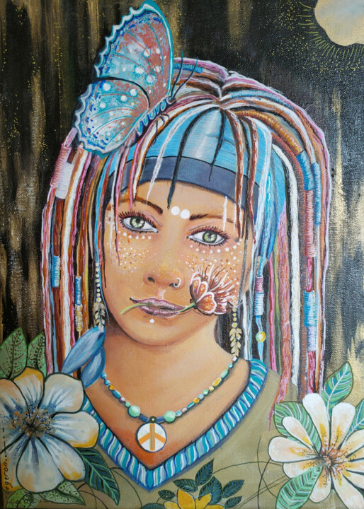 amazone aux fleurs 绘画, 19.7x15.8 in