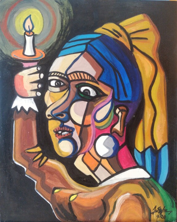 The adams apple girl pearl earring 绘画, 19.7x15.8 in