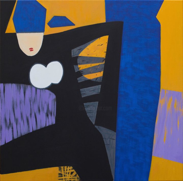 The girl in black 绘画, 33.5x33.5 in